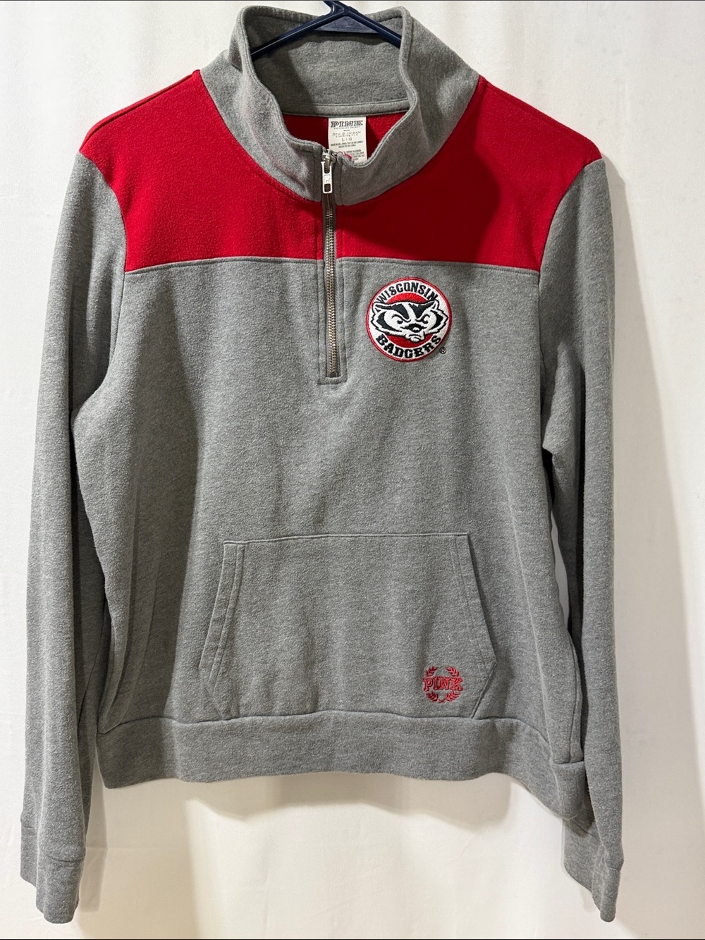 PINK Women’s Gray & Red Quarter-Zip Pullover
Wisconsin Badger.